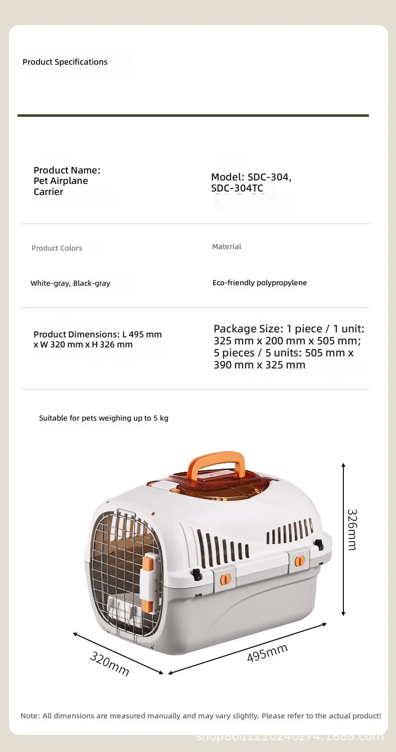Pet Carrier with Skylight, Portable Cat and Dog Travel Crate, Fashionable Airline Approved Pet Kennel for Small Animals