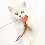 Simulated Bird Feather Cat Teaser Stick with Epoxy Sucker & Steel Wire Rod