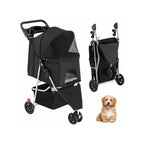 3 Wheels Pet Stroller, Cats And Dog Strollers With Storage Basket And Cup Holder, Breathable Mesh, Lightweight Travel Carrier