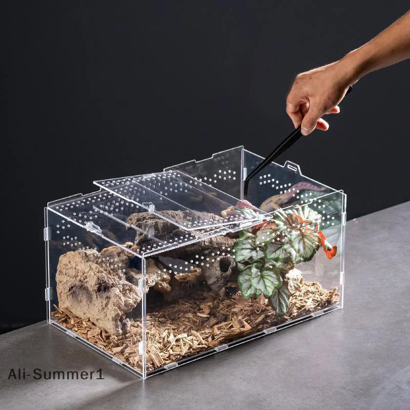 【E】Acrylic Transparent Reptile Breeding Box Terrarium Habitat Insect Spider Lizard Scorpion Feeding Cage Arboreal Enclosure Case