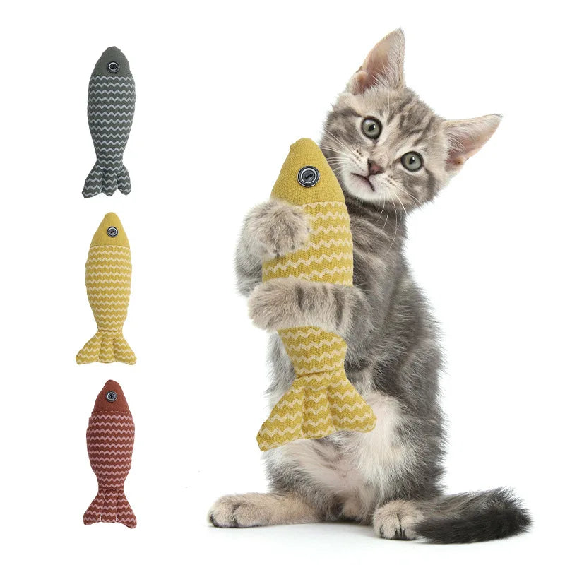 Catnip Simulation Fish Plush Cat Chew Toy — Teeth Grinding Self-Enjoyment Cotton Toy for Kittens