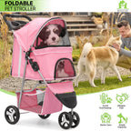 Magshion 3 Wheels Pet Dog Cat Stroller for Small Medium Dogs Cats, Foldable Jogger Stroller w/Storage Basket and Cup Holder