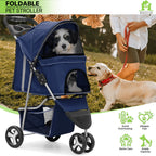 Magshion 3 Wheels Pet Dog Cat Stroller for Small Medium Dogs Cats, Foldable Jogger Stroller w/Storage Basket and Cup Holder
