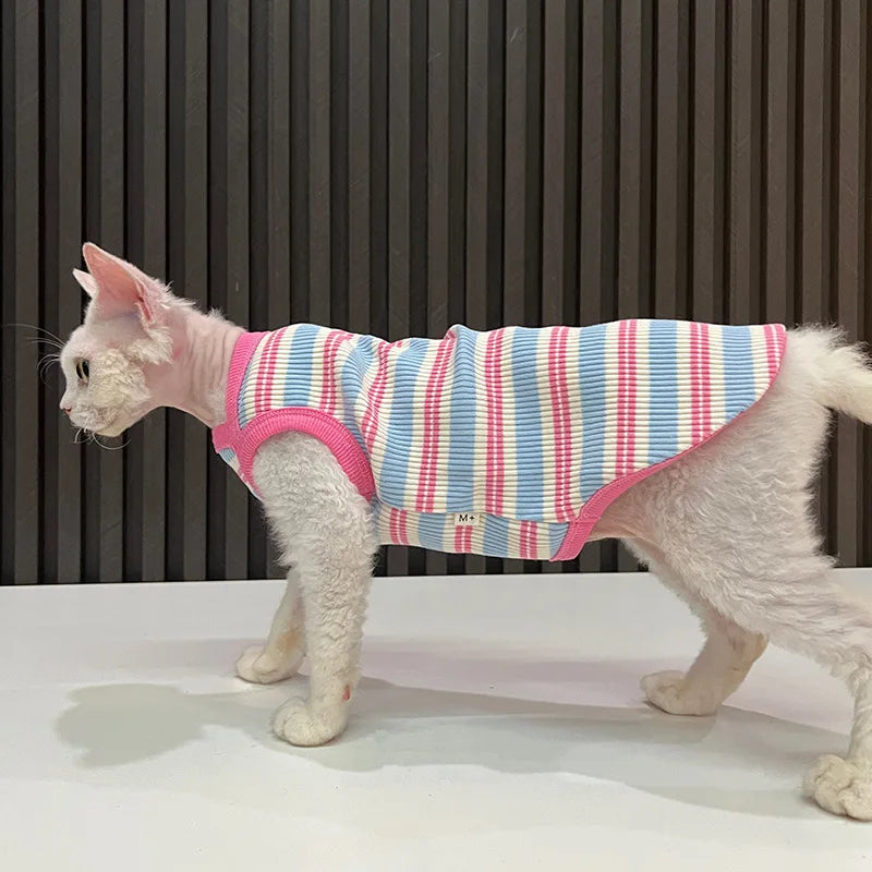Striped Sleeveless Cat T-Shirt Vest — Stretchy Soft Breathable Kitten Tank Top Pet Clothes