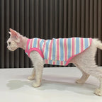 Striped Sleeveless Cat T-Shirt Vest — Stretchy Soft Breathable Kitten Tank Top Pet Clothes