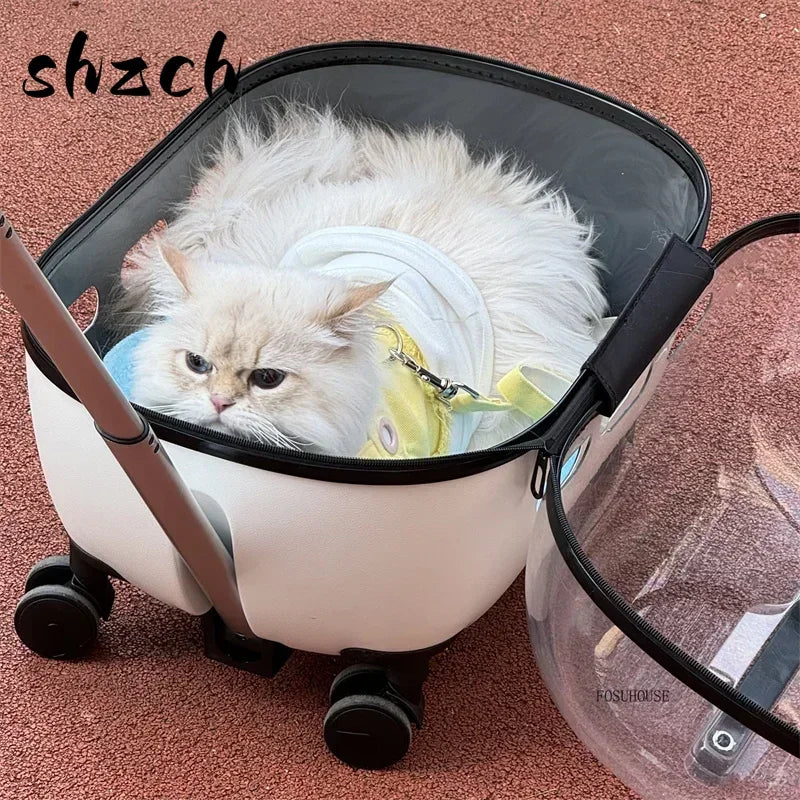 Foldable Pet Stroller Cat Carrier Transparent Lightweight Portable Wheeled Puppy Dog Travel Trolley Compact For Outdoor