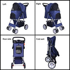 Pet Stroller 4 Wheels Multifunction Dog Cat Stroller Folding Portable Travel Stroller with Detachable Carrier Suitable for Medi