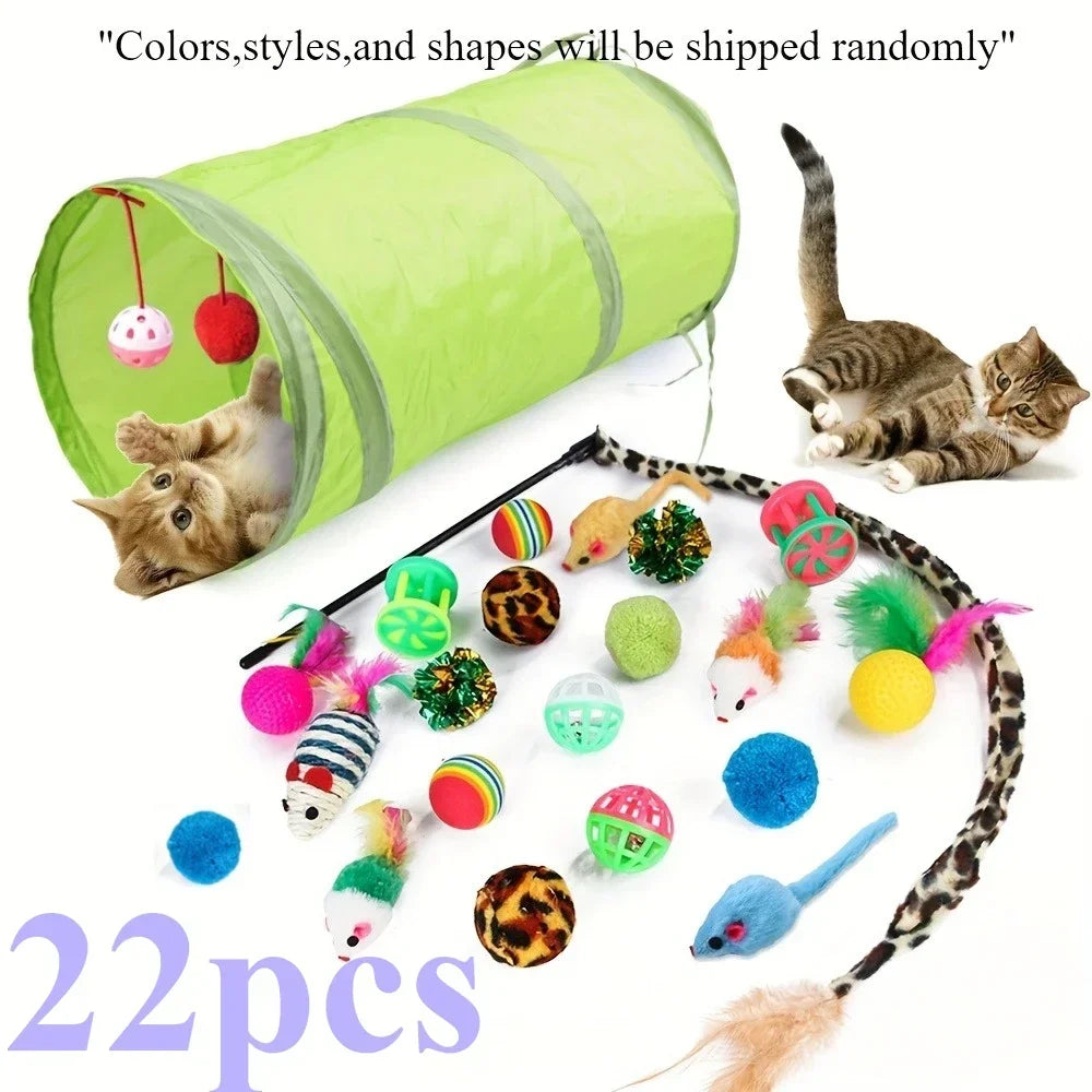 21-Piece Mixed Cat Toy Set — Plastic & Plush Variety Pack for Multiple Cats
