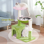 34in Cat Tree with Hammock & Wide Condo for Large Cats (Pink/Green)