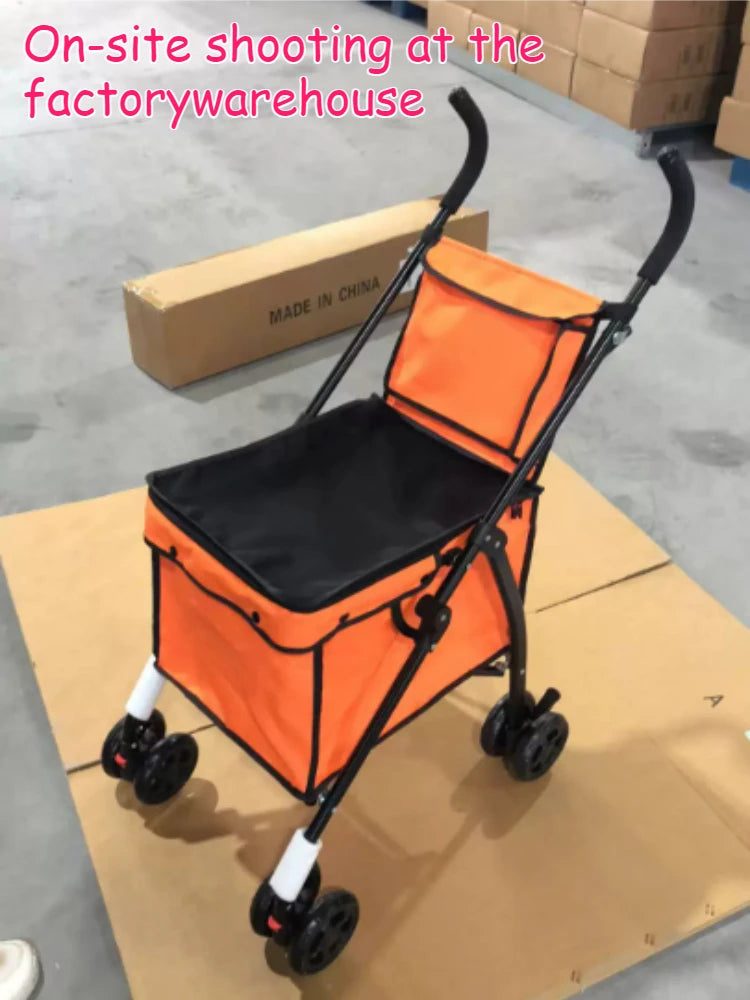 Lightweight Foldable Pet Stroller, Heavy Duty Oxford Fabric Dog Shopping Cart with Storage Basket for Outdoor Walking