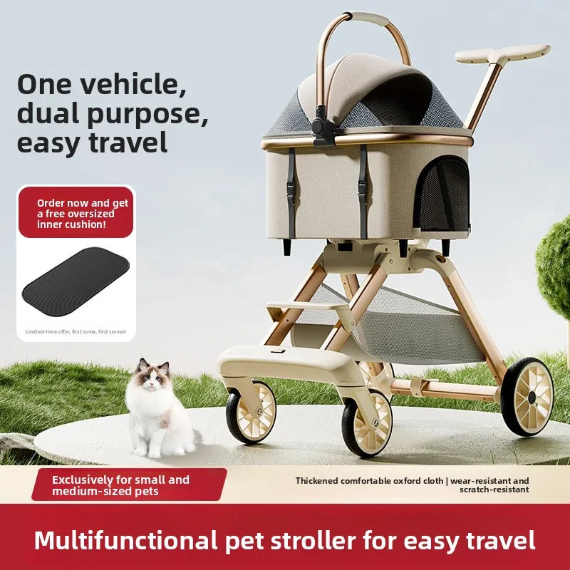 Multifunctional Pet Stroller Foldable Detachable Aluminum Alloy Lightweight Stylish Cat Dog Carrier Cat Stroller Dog Stroller