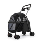 4 Wheels Dog Cat Stroller Outdoor Travel Pet Folding Stroller Dog Cat Cage Stroller Cup Holder Window For Medium Small Dog