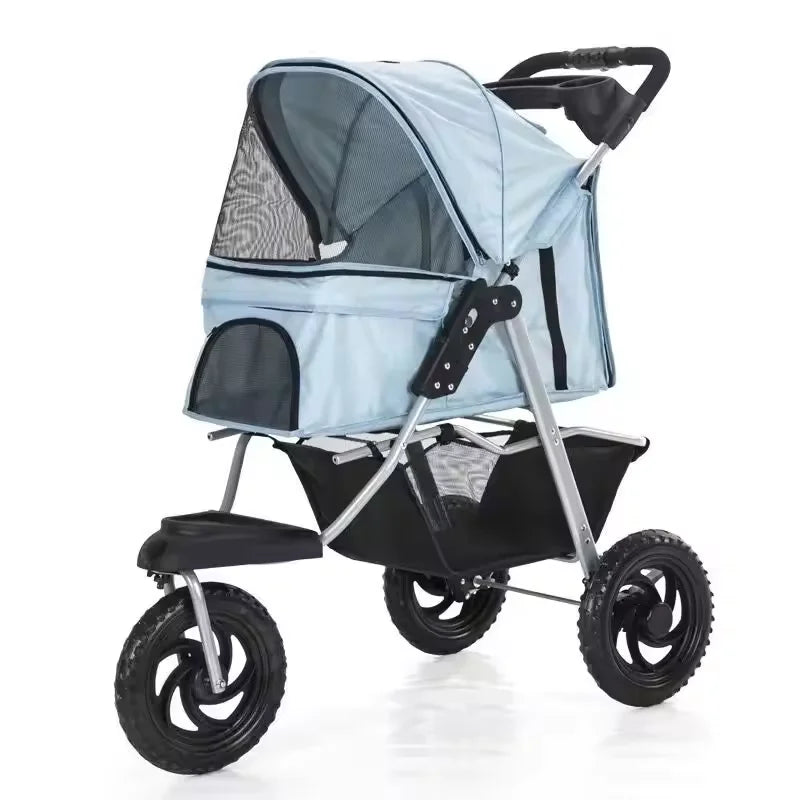 Beyondgoing Adjustable Waterproof Foldable 3-Wheel Pet Stroller For Cats Dogs With Removable Cage Carrier