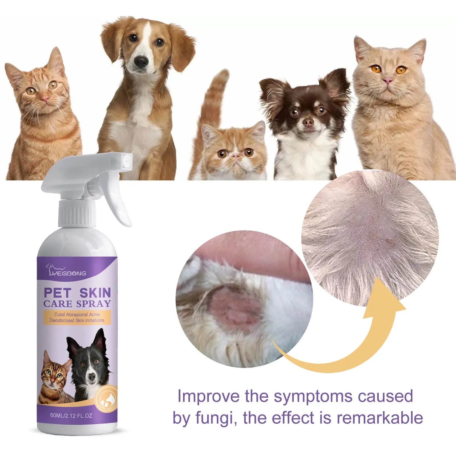 Cat Dog Hair Dry Cleaning Spray Skin Care Spray Pet Flea Mite Skin Treatment Pet Wound Repair Cat Regrowth Hair Repair Serum