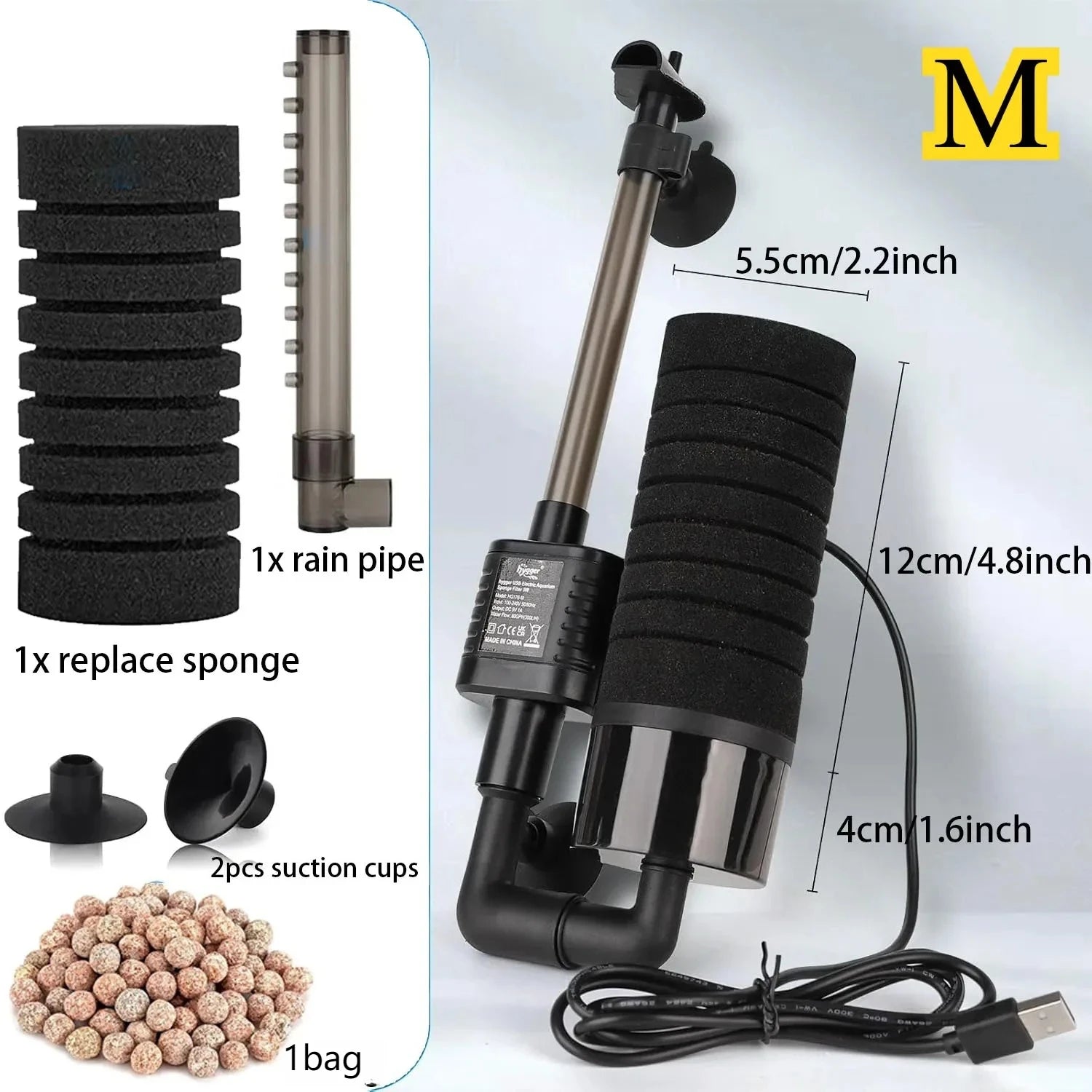 USB Aquarium Sponge Filter (Quiet, Wave Maker, Oxygenator, Freshwater & Saltwater)