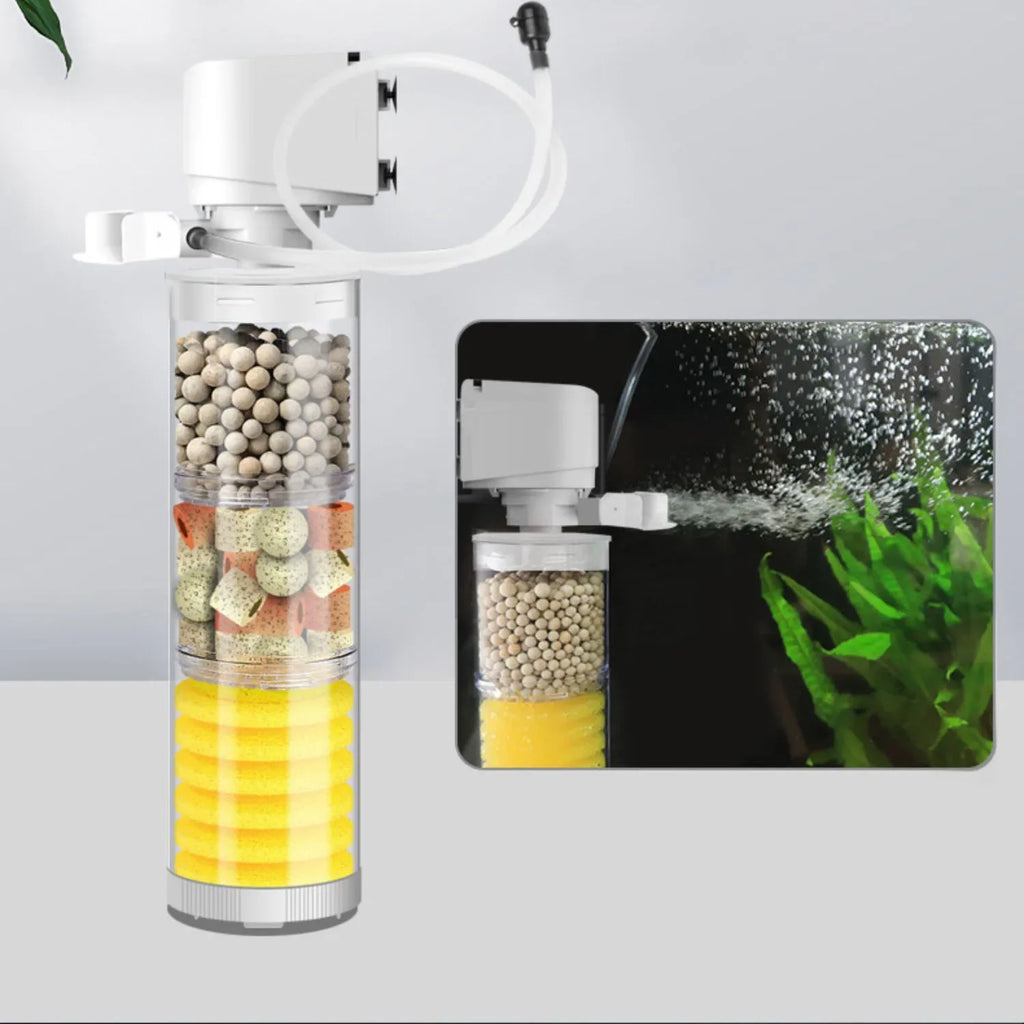 Silent 220V Submersible Aquarium Filter (Turtle & Fish Tank, Bio Sponge, Wave Maker)
