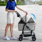 Pet Stroller for Medium Small Dogs/Cats - 4 Wheels Foldable Dog Stroller with Storage Basket, Dog/Cat Carrier, Adjustable Handl