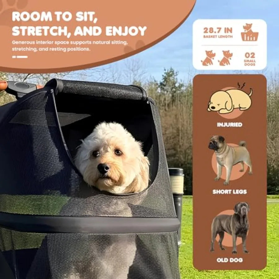 Premium Dog Stroller for Pets up to 55lbs Dog Stroller for Medium Dogs All-Terrain pet Stroller with Carbon Steel Frame and Bre