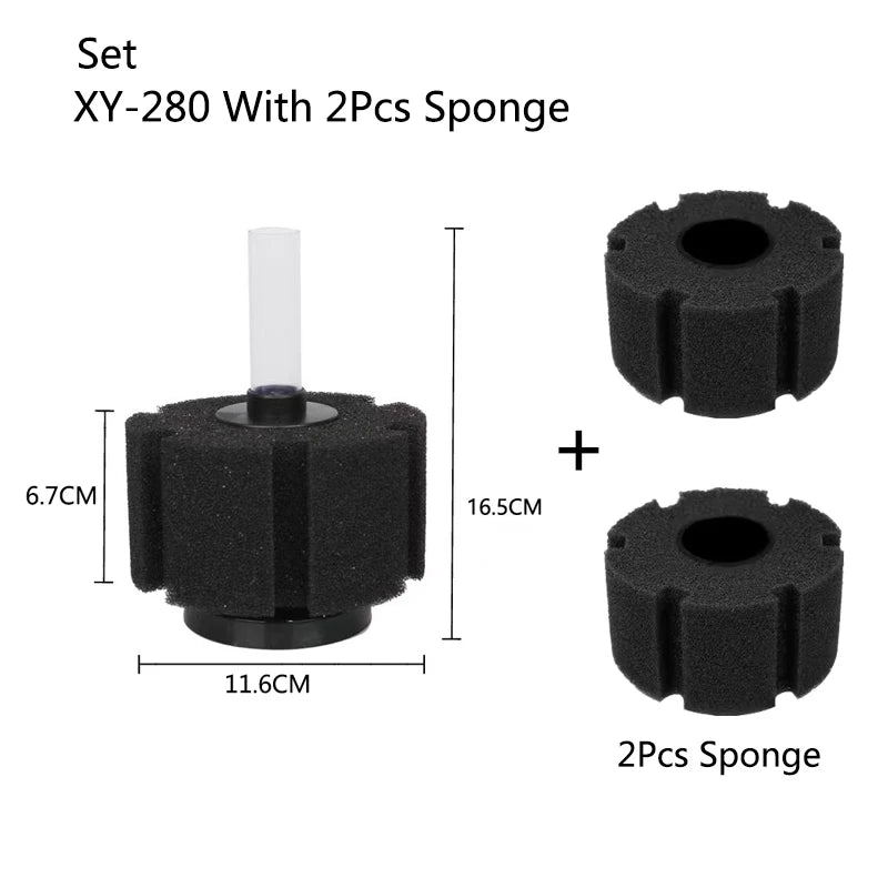 Black Bio Sponge Aquarium Filter (Air Pump Driven, Corner Skimmer, Biochemical Media)