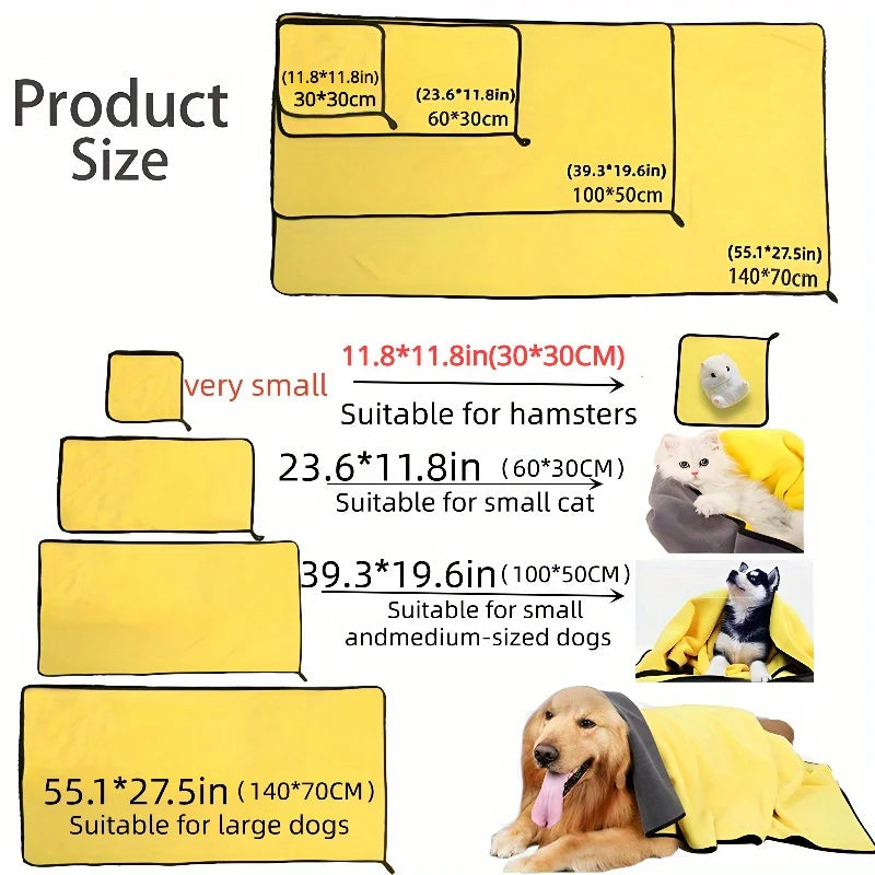 Pet Dog Cat Super Absorbent Microfiber Bath Towel - Quick-Drying High-Quality Grooming Towel, for Small/Large Dogs Cats Bathing