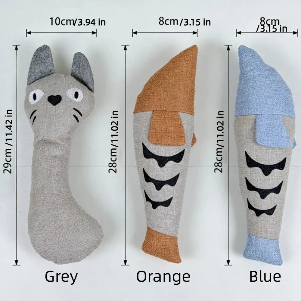Stuffed Simulation Fish Cat Toy with Bell — Bite-Resistant Soft Squeaky Teasing Stick Fish