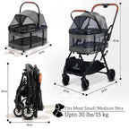 3-in-1 Pet Stroller for Small Dogs & Cats, Compact Fold, All-Terrain Wheels, Gray