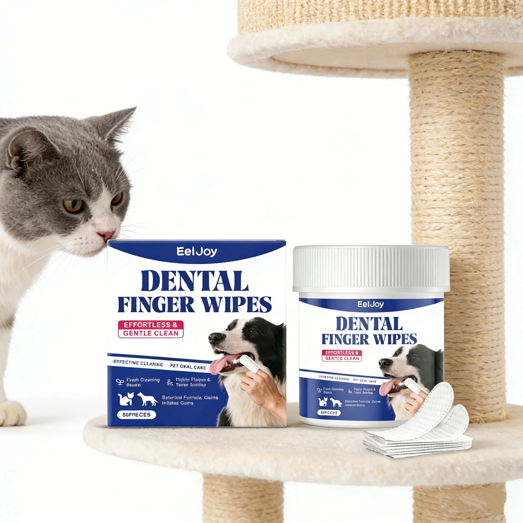Eeljoy Dog Teeth Cleaning Finger Wipes Lasting Freshing Breath Reducing Plaque Gentle Cat Pets Brushing Tooth Clean Wipe 50pcs
