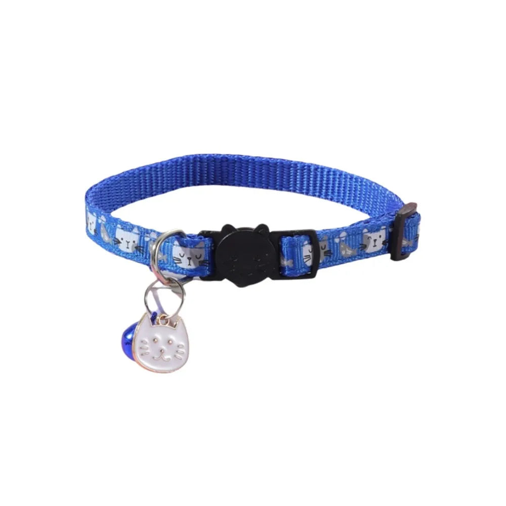 Adjustable Cat Collar with Quick-Release Safety Buckle — Cat Face Pendant & Bell Anti-Lost Necklace