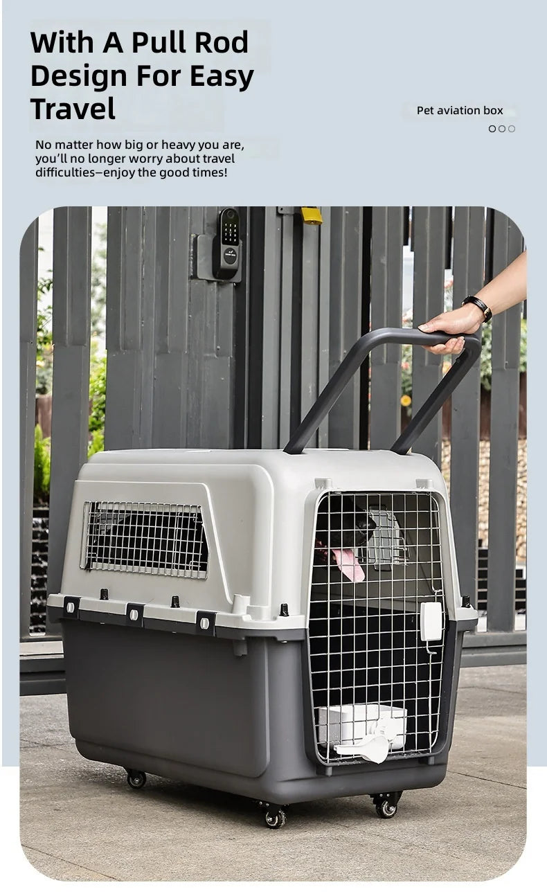 Pet Carrier, Large PP Dog Cat Travel Crate, Durable Airline Approved Pet Transport Box for Cats and Dogs, Portable Kennel