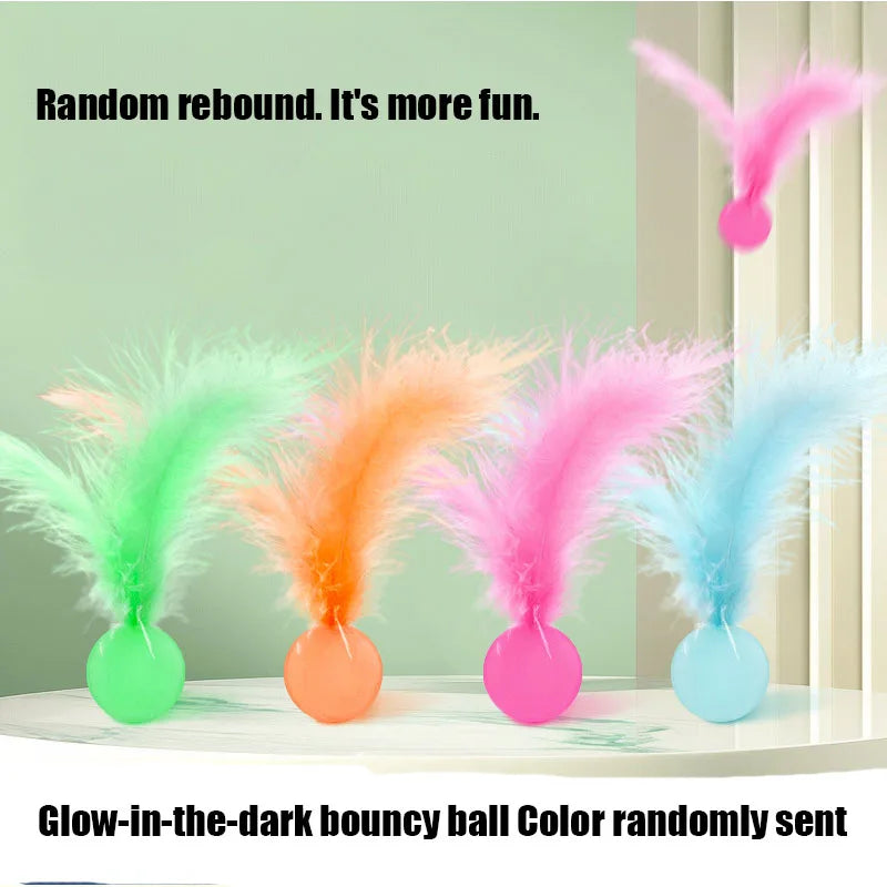 Feather Stick Bouncy Ball Cat Toy — Catnip Feather Tossing Ball for Self-Relief Interactive Play