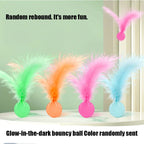 Feather Stick Bouncy Ball Cat Toy — Catnip Feather Tossing Ball for Self-Relief Interactive Play