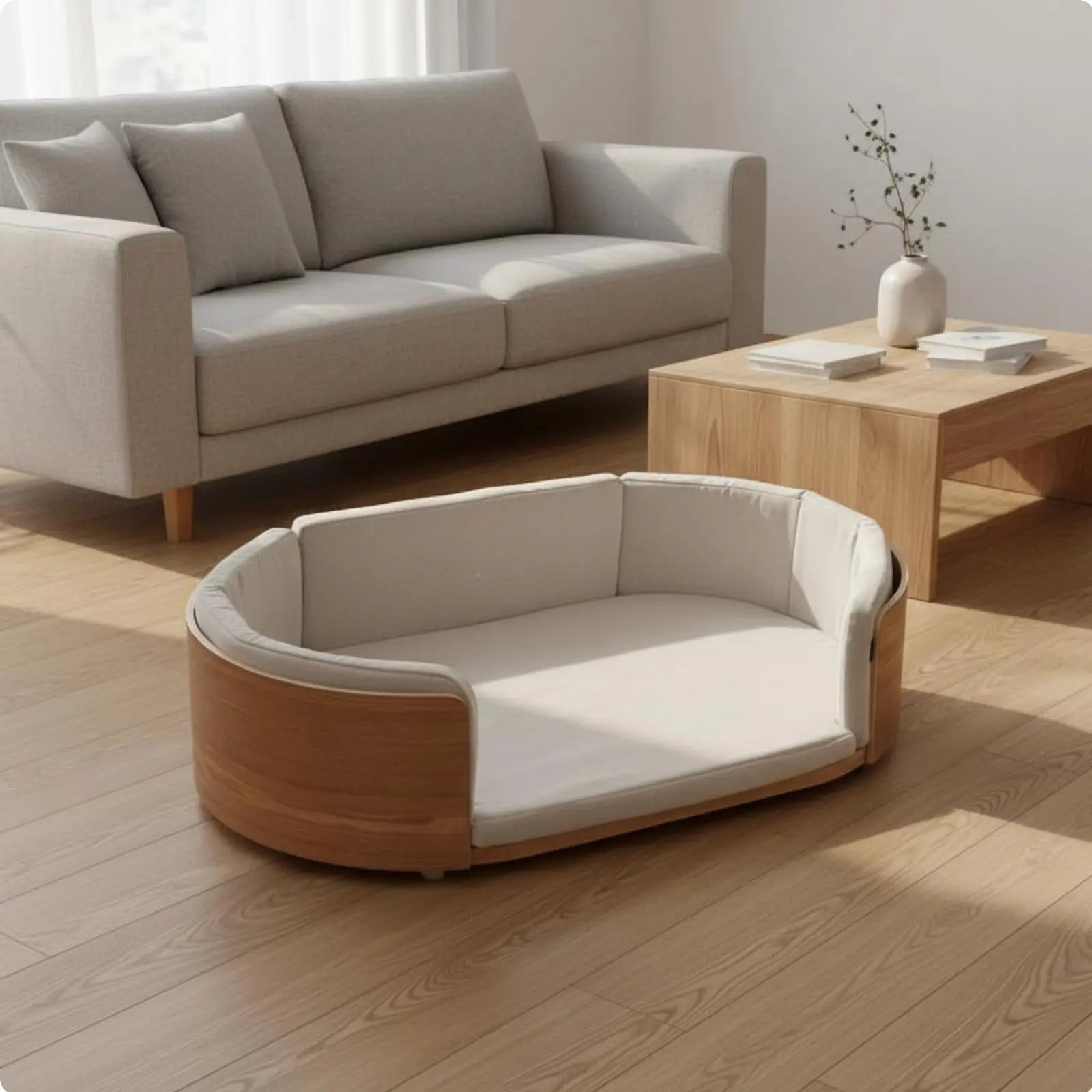 Oval Wooden Pet Sofa Bed with Removable Cover (All-Season)