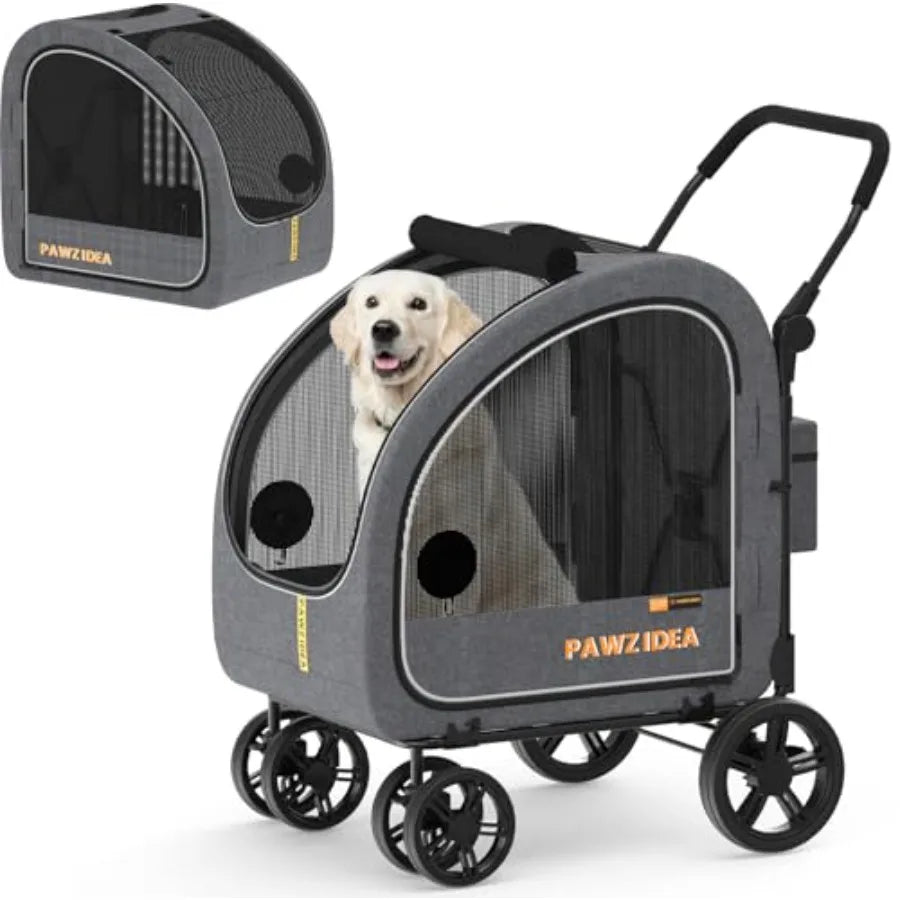 PAWZIDEA 3-in-1 Large Dog Stroller with Detachable Carrier up to 80lbs Portable Dog Car Crate and Travel Kennel Foldable Pet St