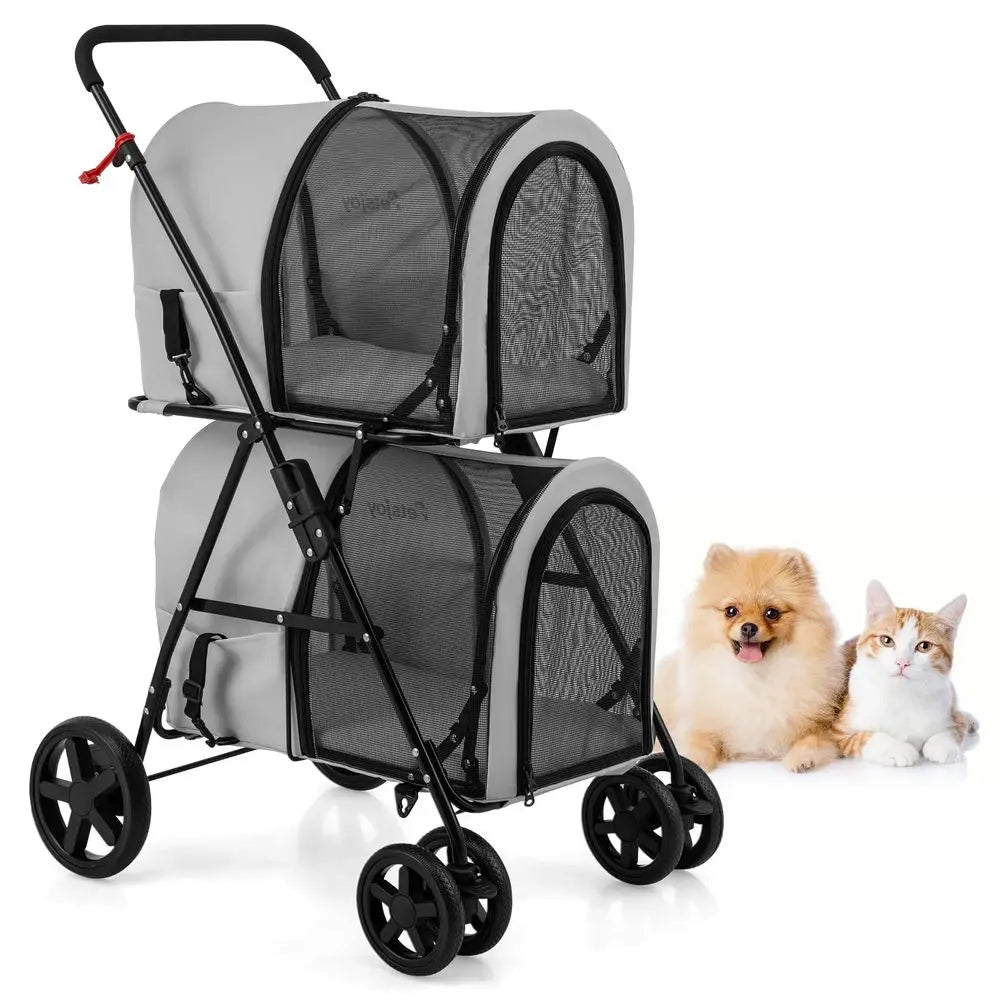 Double Dog Stroller, Foldable Pet Stroller for 2 Dogs amp Cats Small Medium Sized with Detachable Carrier on Wheels, Ideal for