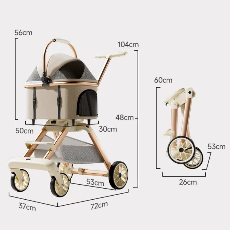 Portable Detachable Pet Stroller Cat and Dog Stroller Lightweight Pet Stroller for Outdoor Travel Foldable Dog Cart