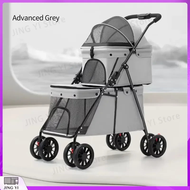 Foldable Pet Stroller for Cats Small Dogs Lightweight Portable Design with Safety Belt Outdoor Travel Pet Carrier Pet Walking