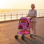 BestOffice Pet Stroller for Small Medium Dogs Cats, 4-Wheel Foldable Dog Stroller with Cup Holder, Lightweight Travel Carrier,