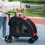 Medium Large Dog & Cat Multi-functional 4-Wheel Fabric Pet Stroller Outdoor Travel Walking Car Portable Foldable