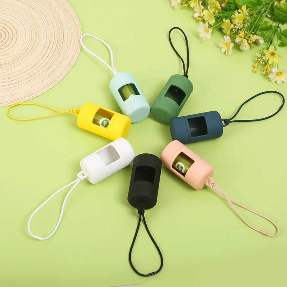 Portable Plastic Dog Poop Bag Carrier Candy Color with Hanging Rope Dog Poop Bag Holder Dogs Waste Bags Dispenser Travel