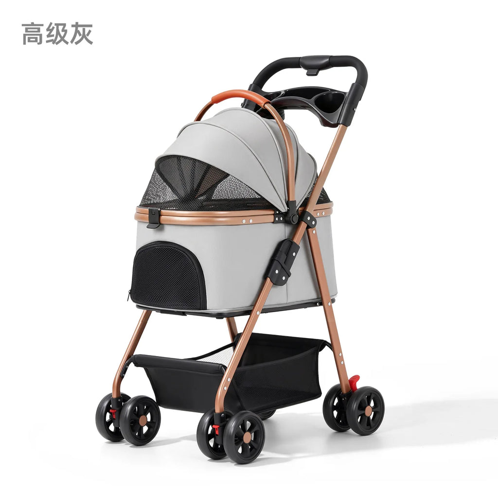 Lightweight Small Pet Stroller for Dogs & Cats 50 Lbs Capacity Aluminum Alloy Puppy Stroller with Detachable Storage Basket