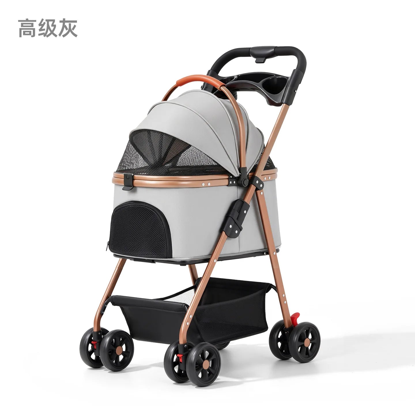 Lightweight Small Pet Stroller for Dogs & Cats 50 Lbs Capacity Aluminum Alloy Puppy Stroller with Detachable Storage Basket