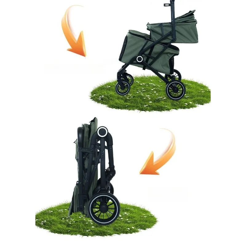 Double Pet Stroller for Dogs and Cats Travel Carriage with Safety Beltsand 4 Lockable Wheels  Foldable for Multi-Pet Medium