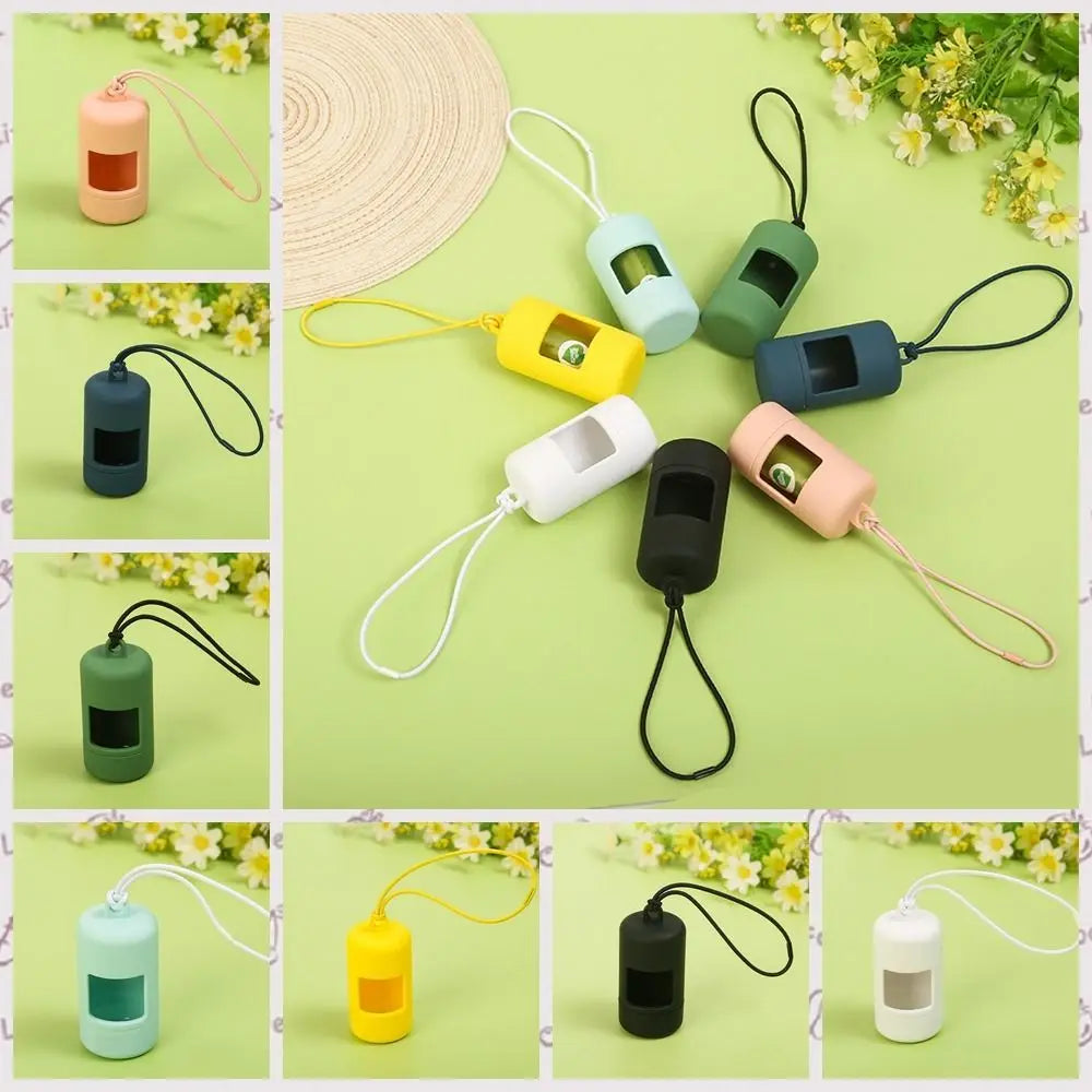 Portable Plastic Dog Poop Bag Carrier Candy Color with Hanging Rope Dog Poop Bag Holder Dogs Waste Bags Dispenser Travel