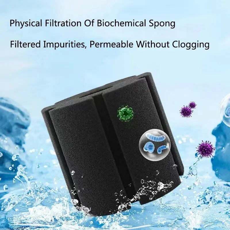 Black Bio Sponge Aquarium Filter (Air Pump Driven, Corner Skimmer, Biochemical Media)