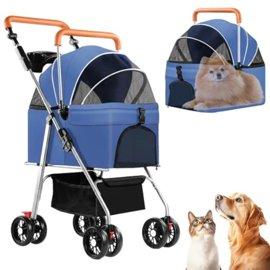 3 in 1 Dog Strollers 4 Wheels Folding Pet Stroller with Detachable Carrier Multifunction Portable Dogs Travel Carriers for Medi