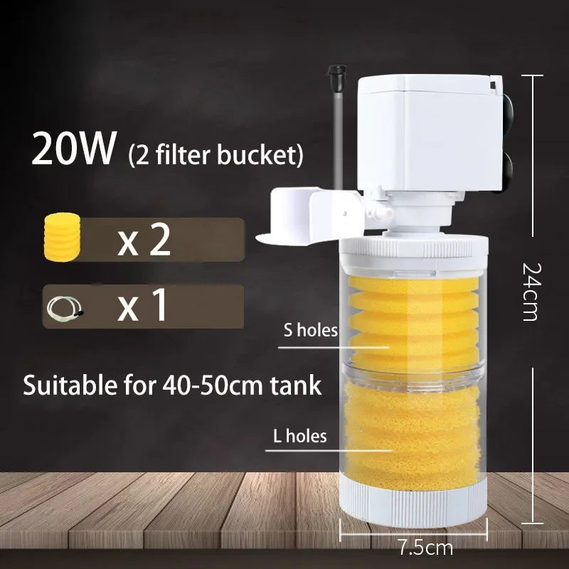 Silent 220V Submersible Aquarium Filter (Turtle & Fish Tank, Bio Sponge, Wave Maker)