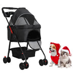 Foldable Pet Stroller, 4 Wheel Dog and Cat Stroller with Removable Carrier, Breathable Mesh Canopy, Storage Basket Cup Holder,