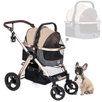 Pet Rover Prime 3-in-1 Luxury Dog/Cat Stroller (Travel Carrier + Car Seat + Stroller) with Detach Carrier/Pump-Free Rubber Tire