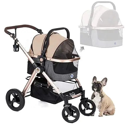Pet Rover Prime 3-in-1 Luxury Dog/Cat Stroller (Travel Carrier + Car Seat + Stroller) with Detach Carrier/Pump-Free Rubber Tire