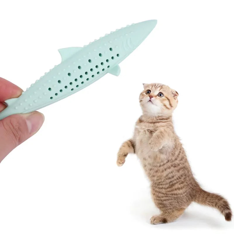 Silicone Shark Catnip Cat Toy Stick — Mint-Infused Fish Bite Fun Cat Snack & Play Toy